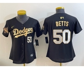 Youth Los Angeles Dodgers #50 Mookie Betts Black Gold 2025 World Series Champions Patch Limited Stitched Baseball Jersey Youth Los Angeles Dodgers #50 Mookie Betts Black Gold 2025 World Series Champions Patch Limited Stitched Baseball Jersey