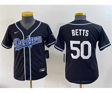 Youth Los Angeles Dodgers #50 Mookie Betts Black Stitched Baseball Jersey