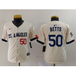 Youth Los Angeles Dodgers #50 Mookie Betts Number Cream 2024 City Connect Limited Stitched Jersey