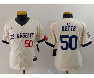 Youth Los Angeles Dodgers #50 Mookie Betts Number Cream 2024 City Connect Limited Stitched Jersey