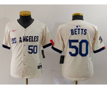 Youth Los Angeles Dodgers #50 Mookie Betts Number Cream 2024 City Connect Limited Stitched Jerseys