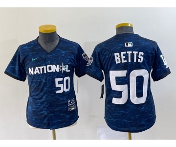 Youth Los Angeles Dodgers #50 Mookie Betts Number Royal 2023 All star Cool Base Stitched Jersey