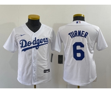 Youth Los Angeles Dodgers #6 Trea Turner White Stitched MLB Cool Base Nike Jersey