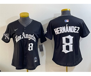 Youth Los Angeles Dodgers #8 Enrique Hernández Black 2025 World Series Champions LA Gothic Edition Limited Stitched Baseball Jersey