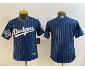 Youth Los Angeles Dodgers Blank Navy Pinstripe 2025 World Series Champions Patch Cool Base Stitched Baseball Jersey Youth Los Angeles Dodgers Blank Navy Pinstripe 2025 World Series Champions Patch Cool Base Stitched Baseball Jersey