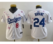 Youth Los Angeles Dodgers Front #8 Back #24 Kobe Bryant White 2025 Tokyo Series Limited Stitched Baseball Jersey
