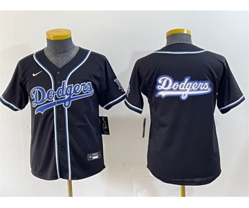 Youth Los Angeles Dodgers Team Big Logo Black Stitched Baseball Jerseys
