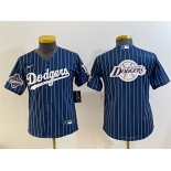 Youth Los Angeles Dodgers Team Big Logo Navy Pinstripe 2025 World Series Champions Patch Cool Base Stitched Baseball Jersey Youth Los Angeles Dodgers Team Big Logo Navy Pinstripe 2025 World Series Champions Patch Cool Base Stitched Baseball Jersey