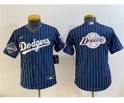 Youth Los Angeles Dodgers Team Big Logo Navy Pinstripe 2025 World Series Champions Patch Cool Base Stitched Baseball Jersey Youth Los Angeles Dodgers Team Big Logo Navy Pinstripe 2025 World Series Champions Patch Cool Base Stitched Baseball Jersey