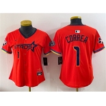 Women's Houston Astros #1 Carlos Correa Orange 2025 City Connect With Texas Patch Limited Stitched Baseball Jersey