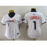 Women's Houston Astros #1 Carlos Correa White 2025 City Connect Limited Stitched Baseball Jersey