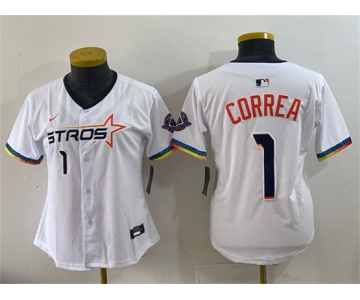 Women's Houston Astros #1 Carlos Correa White 2025 City Connect Limited Stitched Baseball Jersey