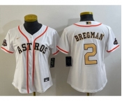 Women's Houston Astros #2 Alex Bregman 2023 White Gold World Serise Champions Patch Cool Base Stitched Jersey