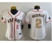 Women's Houston Astros #2 Alex Bregman Number 2023 White Gold World Serise Champions Patch Cool Base Stitched Jersey1