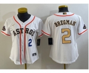 Women's Houston Astros #2 Alex Bregman Number 2023 White Gold World Serise Champions Patch Cool Base Stitched Jersey
