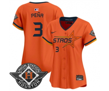 Women's Houston Astros #3 Jeremy Pena Orange 2025 City Connect Limited Stitched Baseball Jersey
