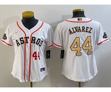 Women's Houston Astros #44 Yordan Alvarez Number 2023 White Gold World Serise Champions Patch Cool Base Stitched Jerseys