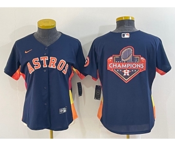 Women's Houston Astros Navy Blue Champions Big Logo With Patch Stitched MLB Cool Base Nike Jersey