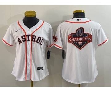 Women's Houston Astros White Champions Big Logo With Patch Stitched MLB Cool Base Nike Jersey