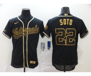 Men's Nike Washington Nationals # #22 Juan Soto Black Gold Fashion  Authentic Collection Baseball Jersey