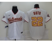 Men's Nike Washington Nationals # #22 Juan Soto White Gold Cool Base Home Stitched Baseball Jersey