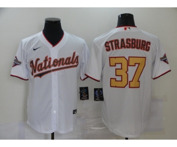 Men's Nike Washington Nationals #37 Stephen Strasburg White Gold Cool Base Home Stitched Baseball Jersey