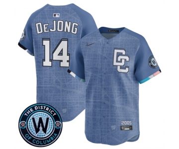 Men's Washington Nationals #14 Paul DeJong Blue 2025 City Connect Limited Stitched Baseball Jersey