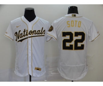 Men's Washington Nationals #22 Juan Soto White Gold  Flex Base Authentic Collection Baseball Jersey
