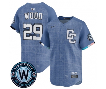 Men's Washington Nationals #29 James Wood Blue 2025 City Connect Limited Stitched Baseball Jersey