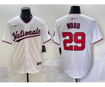 Men's Washington Nationals #29 James Wood White Home Limited Stitched Baseball Jersey