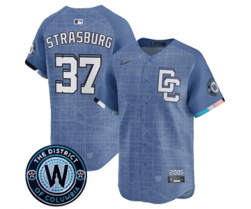Men's Washington Nationals #37 Stephen Strasburg Blue 2025 City Connect Limited Stitched Baseball Jersey