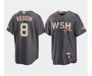 Men's Washington Nationals #8 Carter Kieboom 2022 Grey City Connect Cherry Blossom Cool Base Stitched Jersey