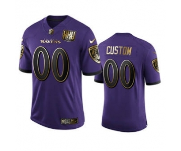 Men's Baltimore Ravens Custom Purple Team 25th Season Golden Limited Football Jersey