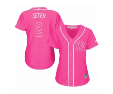 Women's Majestic New York Yankees #2 Derek Jeter Authentic Pink Fashion Cool Base MLB Jersey