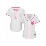 Women's Majestic New York Yankees #2 Derek Jeter Authentic White Fashion Cool Base MLB Jersey