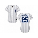Women's Majestic New York Yankees #25 Mark Teixeira Replica White Black Strip MLB Jersey Women's Majestic New York Yankees #25 Mark Teixeira Replica White Black Strip MLB Jersey