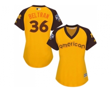 Women's Majestic New York Yankees #36 Carlos Beltran Authentic Yellow 2016 All-Star American League BP Cool BaseMLB Jersey