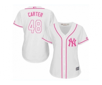 Women's Majestic New York Yankees #48 Chris Carter Replica White Fashion Cool Base MLB Jersey