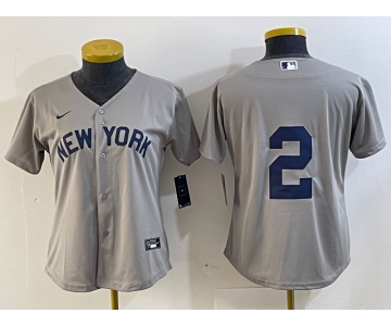 Women's New York Yankees #2 Derek Jeter Gray Field of Dreams Cool Base Jersey