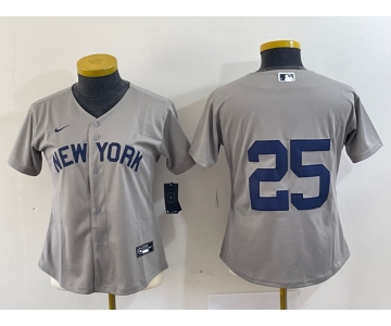 Women's New York Yankees #25 Gleyber Torres Gray Stitched Cool Base Nike Jersey