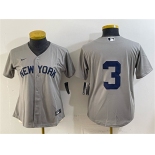 Women's New York Yankees #3 Babe Ruth Gray Cool Base Stitched Baseball Jersey