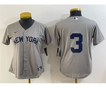 Women's New York Yankees #3 Babe Ruth Gray Cool Base Stitched Baseball Jersey