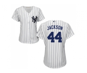 Women's New York Yankees #44 Reggie Jackson White Strip Home Stitched MLB Jersey