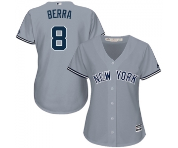 Women's New York Yankees #8 Yogi Berra Authentic Grey Road Baseball Jersey