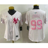 Women's New York Yankees #99 Aaron Judge White Pink Pinstripe Fashion Cool Base Jersey