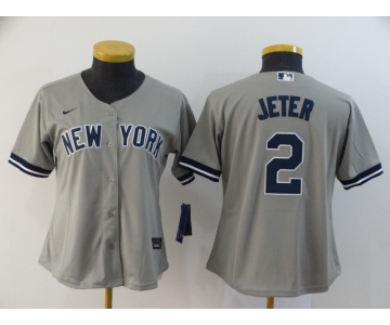 Nike Youth New York Yankees #2 Derek Jeter Authentic Grey Road Baseball Jersey