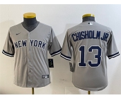Youth New York Yankees #13 Jazz Chisholm Jr. Grey Cool Base Stitched Baseball Jersey