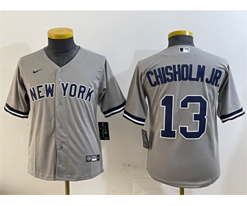 Youth New York Yankees #13 Jazz Chisholm Jr. Grey Cool Base Stitched Baseball Jersey