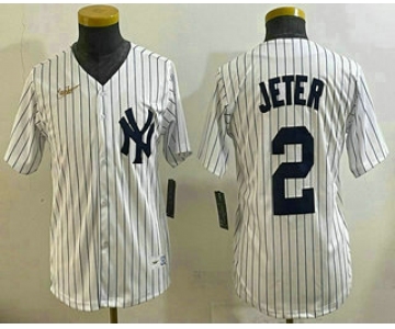 Youth New York Yankees #2 Derek Jeter White Throwback Stitched Cool Base Nike Jersey