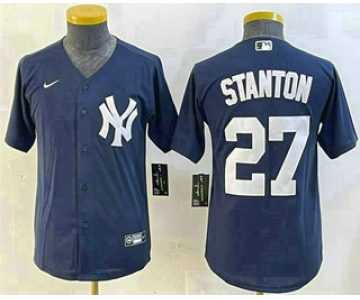 Youth New York Yankees #27 Giancarlo Stanton Navy Cool Base Stitched Jersey